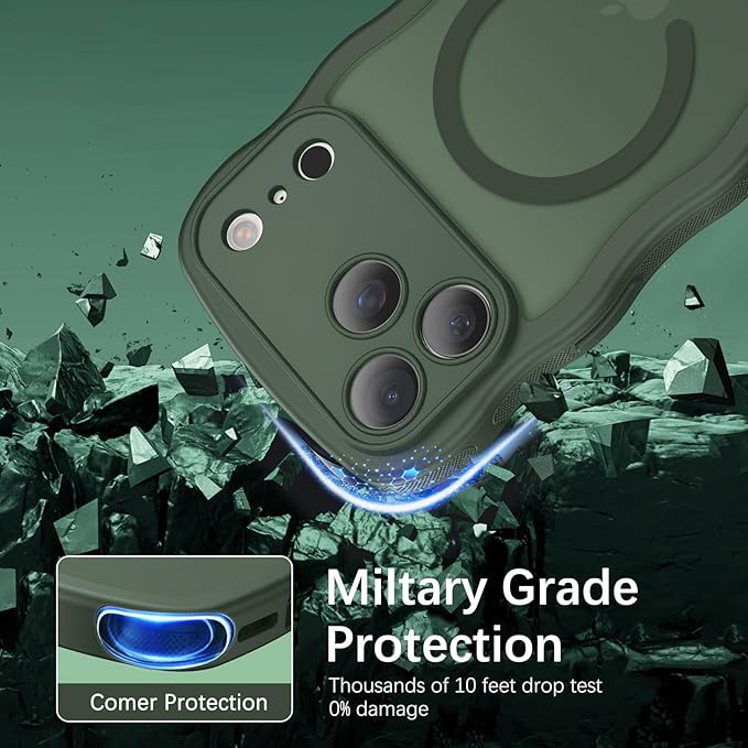 BENTOBEN Magnetic for iPhone 17 Pro Max Case, Cute Wavy [Full Camera Protection][Compatible with MagSafe] Matte Anti-Slip Bumper Women Girls Boys Protective Cover for 17 ProMax 6.9", Deep Green