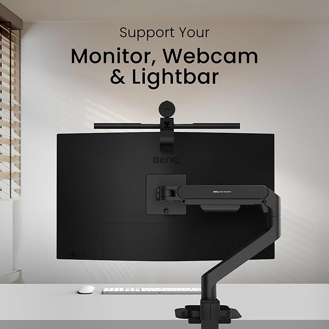 BenQ BSH01 Ergo Monitor Arm -Gas Spring Monitor Stand for Up to 45'' & 44lbs Screens, Heavy Duty, Quick Installation, No Sagging, Top Clamp and Grommet Base, Reinforcement Plate, VESA 75x75 &100x100mm