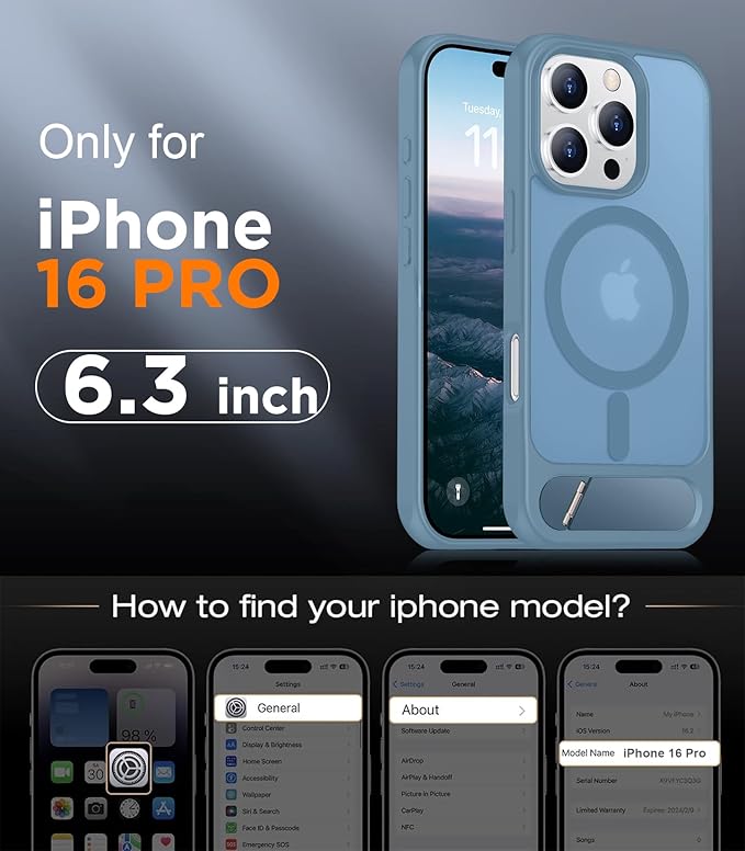 Magnetic Compatible with iPhone 16 Pro Case, [Built-in Invisible Kickstand][Compatible with MagSafe][Military Grade Shockproof] Slim Translucent Matte Phone Case for iPhone 16 Pro 6.3"