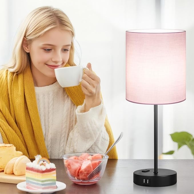 Lynnoland Set of 2 Touch Control Table Lamps, 3-Way Dimmable Bedside Nightstand Lamps for Bedroom Living Room Nursery, 800 Lumens 5000K Warmlight Bulbs Included