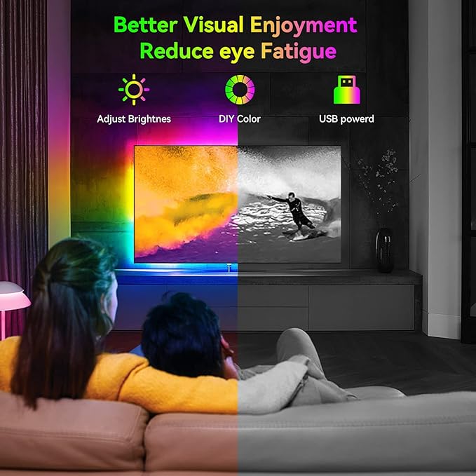 LED Strip Lights Kit, 2x6.56Ft RGB LED Lights Strip for 40-60in TV LED Backlight, Color Changing Strip Light Waterproof IP65 with Remote, USB TV Lights Bias Lighting for Home PC Monitor Desk
