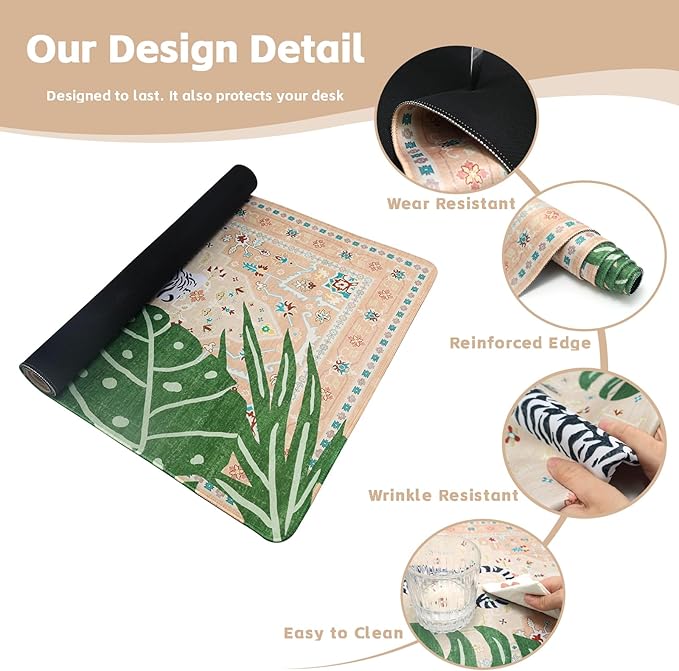 Baziabbo Cute Desk Mat,XXL Extended Large Mouse Pad,Gaming Mousepad with Stitched Edge,Non-Slip Rubber Base Keyboard Desk Pad for Home Office Study Game (Khaki Lion)
