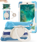 BATYUE Case for iPad 6th Generation 9.7 inch 2018, iPad 5th Gen 2017, iPad Air 2/ iPad Pro 9.7'',Shockproof Protective Cover with Pencil Holder &Rotating Bracket &Shoulder Strap (Colourful Blue)