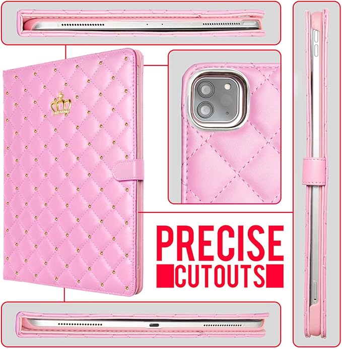 Changjia for iPad Pro 11 inch Case, Cute Crown Bling Diamond PU Leather Smart Auto Sleep/Wake Stand Shockproof Cover for iPad Pro 11 Inch (Pink)