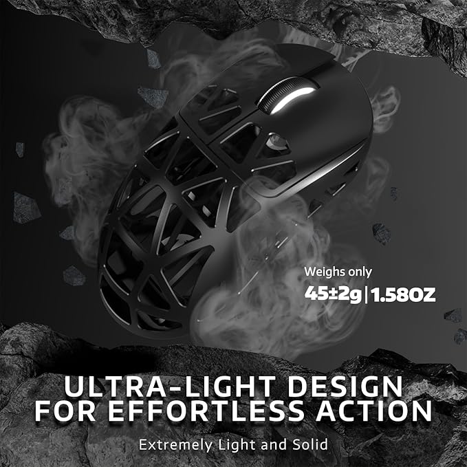 ATTACK SHARK R2PRO 45g Superlight Magnesium Alloy Mouse, PixArt PAW3950 Sensor, 42000DPI, 8000Hz Wireless Polling Rate, 2.4G/BT/Wired Gaming Mouse, Programmable Mice with Coiled Cable, PC/Mac, Black