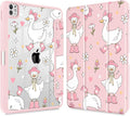 May Chen Case for iPad Pro 11-Inch M5/M4 2025/2024 (6th/5th Generation), [Penceil Holder] Trifold Stand Auto Wake/Sleep Clear TPU Protection Back Cover, Cute Goose Spring