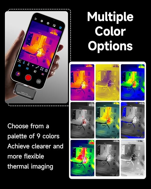 REVASRI Thermal Camera for Type-C iPhone & Android Device, 320x240 Super Resolution, 15x Digital Zoom, 25Hz Thermal Imaging Camera for Water Leak Detection,HVAC Electrical Plumbing, Home Inspection
