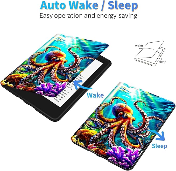 for Amazon Kindle Fire HD 8 (8th/7th/6th Generation, 2018/2017/2016 Release) 8" Tablet Case, Slim Kickstand Stand Leather Smart Cover with Auto Wake/Sleep, Underwater Octopus