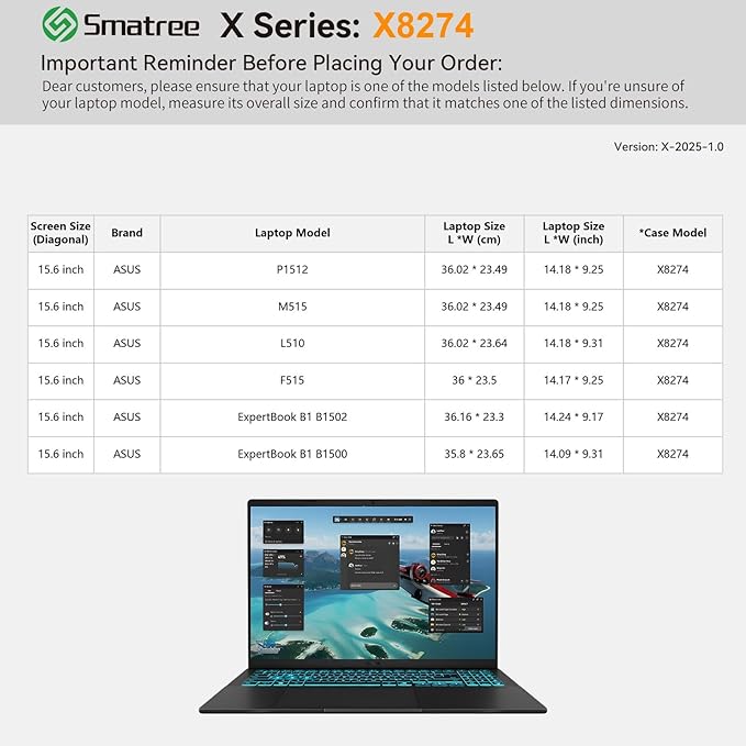 Smatree Hard EVA Protective Sleeve Compatible for 15.6 inch ASUS ExpertBook B1 B1502/B1500, for 15.6 inch ASUS P1512/M515/L510/F515 Laptop Sleeve, White (X8274W)