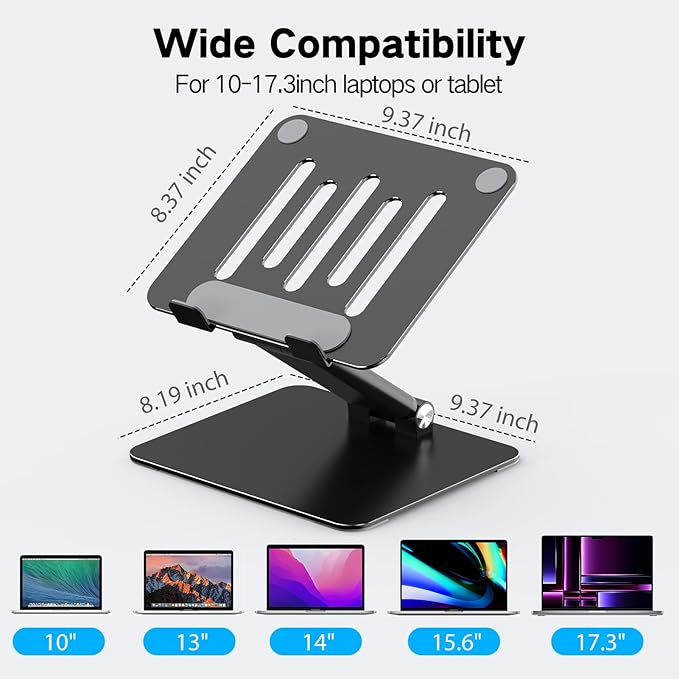 Tonmom Adjustable Laptop Stand for Desk, Metal Foldable Laptop Riser, Portable Laptop Holder, Ventilated Cooling Computer Notebook Stand Compatible with 10-17.3” Laptops
