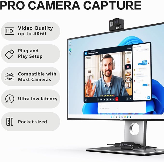 VIXLW Cam Link 4K – External Capture Card for DSLR Camcorder ActionCam as Webcam, HDMI to USB 3.0, Meet/Stream/Record in 4K60/1080p120, Easy Connect for OBS/Zoom, Windows/Mac