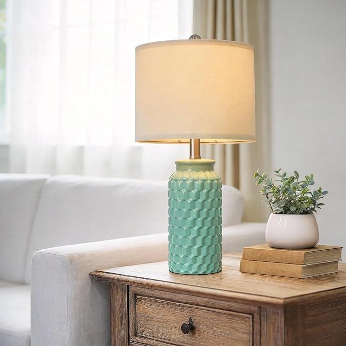 USumkky 20.5" Ceramic Table Lamps Set of 2 - Modern Farmhouse & Boho Style, Bedside Nightstand Lamps for Bedroom, Living Room End Table Lamps, Small Desk Lamp(Tiffany Blue)