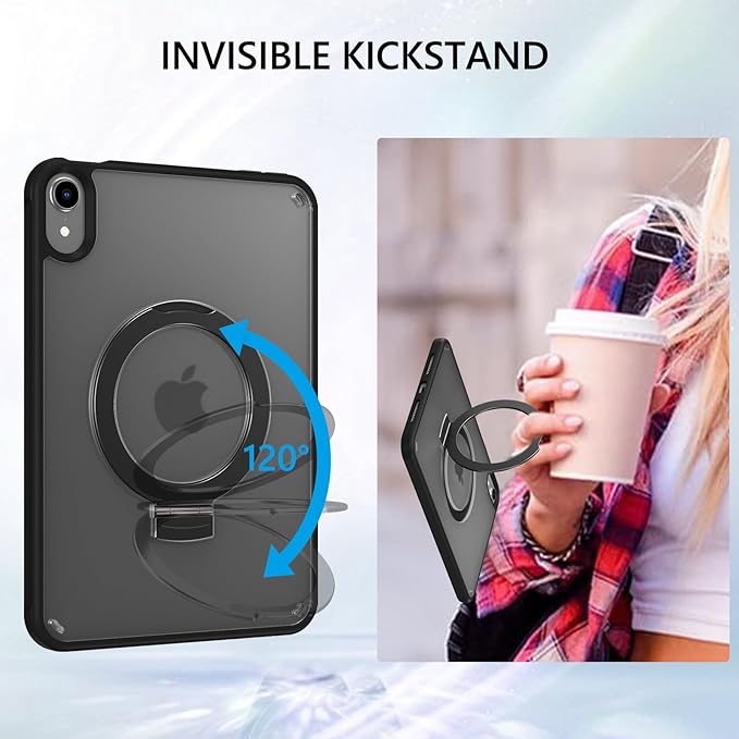 GUAGUA for iPad Mini 7 Case 2024 (A17 Pro), iPad Mini 7th/6th Generation Case with Stand(2024/2021) 8.3'' Translucent Matte Back Slim Shockproof Protective Kickstand Case for iPad Mini 7th/ 6th, Black