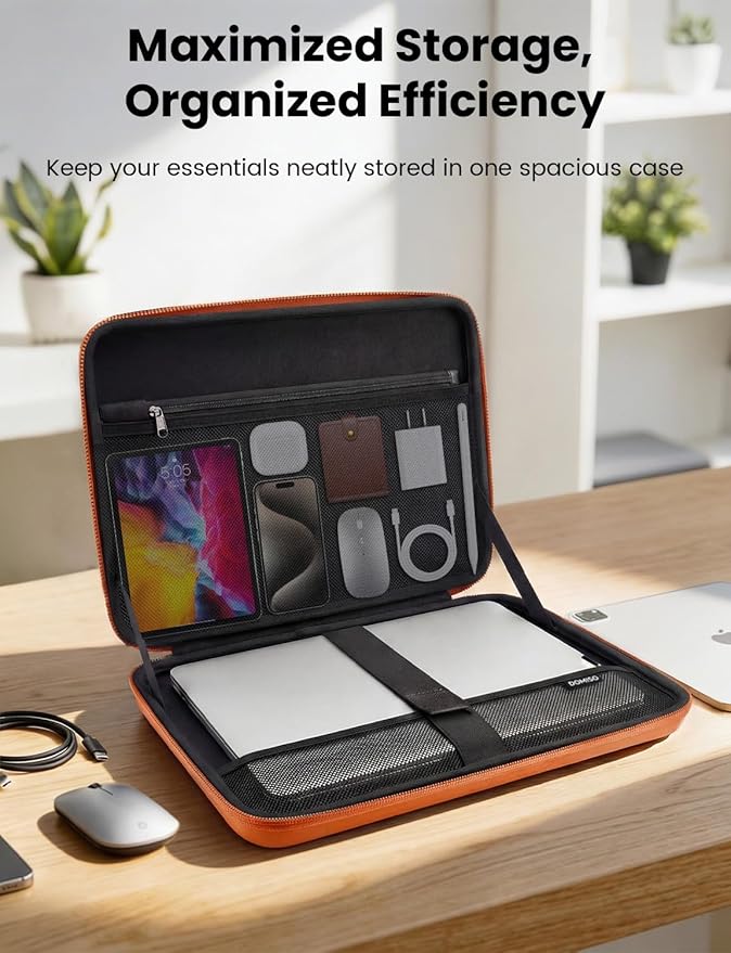 DOMISO Laptop Hard Case 14-14.4 inch Waterproof Shockproof Hard Shell Laptop Sleeve with Handle & Storage Pocket, Compatible with MacBook, HP, Dell, Orange