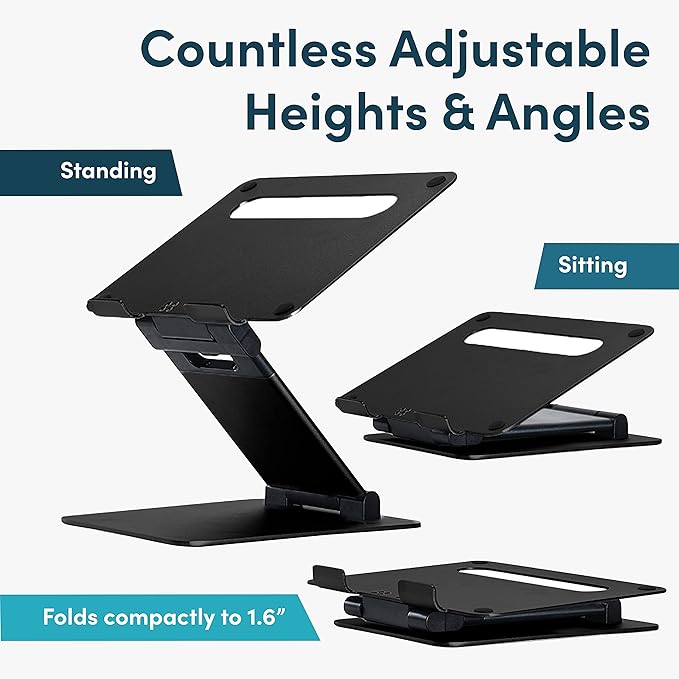 Lifelong Adjustable Laptop Stand for Desk, Ergonomic Premium Aluminum Laptop Riser, Portable Foldable Computer Stand, Height Adjustable up to 20”, Fits 10-17 Inch Laptops & MacBooks
