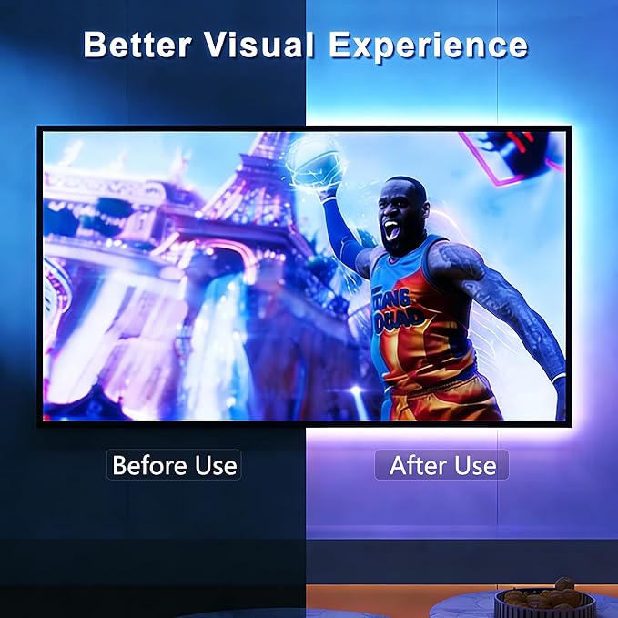 Bason TV LED Backlight for 55-65 inch TV, Bluetooth APP & Remote Control Strip Lights, Immersive Music Sync RGB USB Bias Lighting, Ambient TV Backlighting for Gaming, Movie & Home Theater Setup