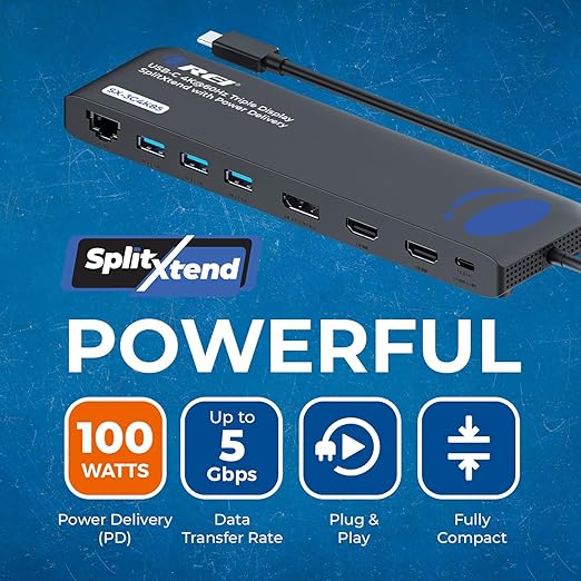 OREI USB C Docking Station Triple Monitor, SplitXtend 12-in-1 Laptop Dock with 2 HDMI + DisplayPort, 4K@60Hz, 85W PD, Ethernet, USB, SD/TF – 3 Monitor Dock (MST, No Drivers, Windows)