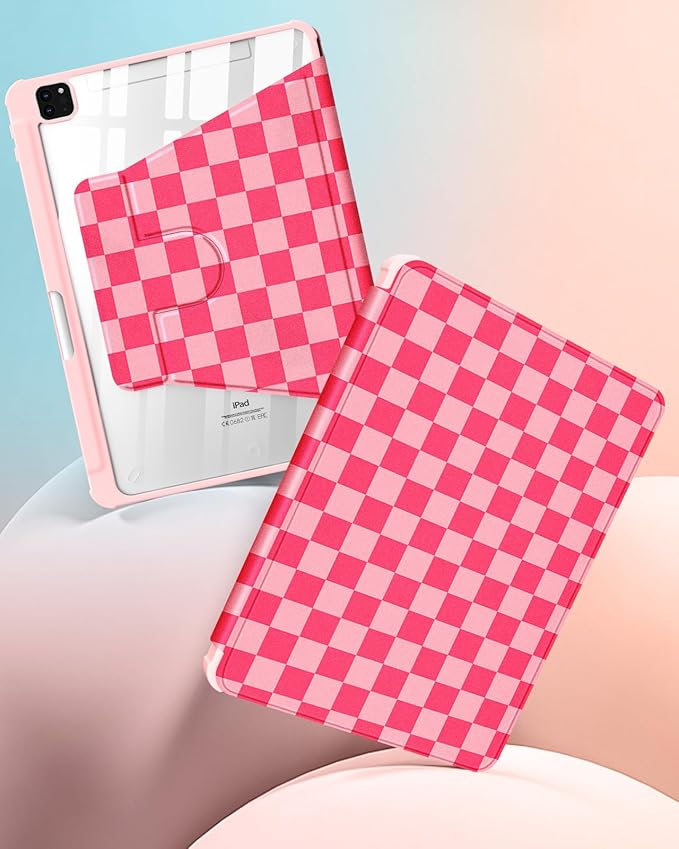 Uppuppy for iPad Air 11 inch Case, Air 5th/4th Generation 10.9, Pro 11'' Case Women Girls for Apple Pencil Holder Cute Checkered Rotating Folio Cover for iPad Air 11 2024 (M2), 10.9 2022 2020, Pro 11