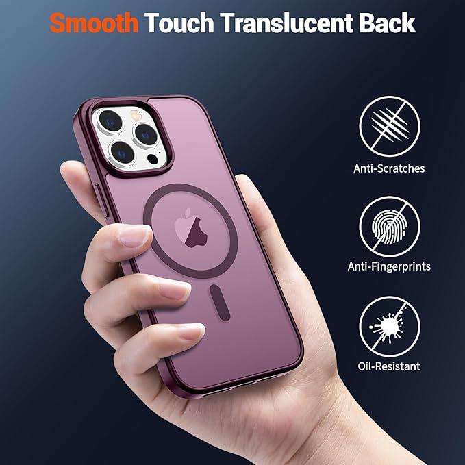 SUPFINE Magnetic for iPhone 14 Pro Case (Compatible with MagSafe) (Military Grade Drop Protection) Slim Translucent Matte Shockproof with Anti-Fingerprint Phone Case,Wine Red