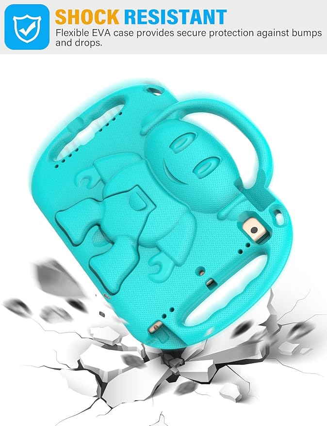 SUPLIK Kids Case for iPad 5th/6th Generation (9.7 inch, 2017/2018), iPad Air 1 & Air 2 & Pro 9.7 Case with Shoulder Strap Handle Stand for Apple iPad 5/6 & iPad Air 1st/2nd Gen, Cyan