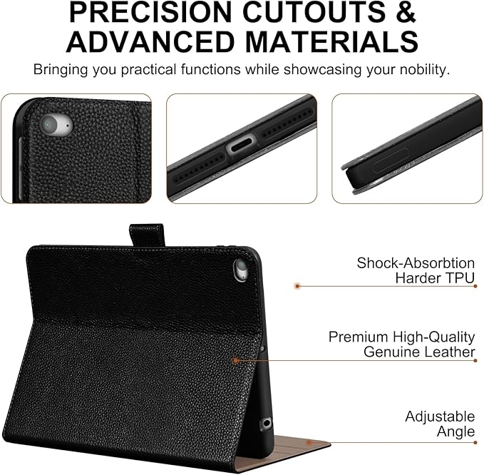 Genuine Leather Case for iPad mini 5th / 4th Generation 7.9’’ (2019/2015) | Slim Protective Cover with Adjustable Stand, Auto Wake/Sleep, Magnetic Closure, Premium Leather | Black