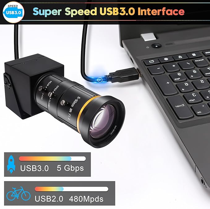 SVPRO HDMI USB Camera 4K 60fps USB3.0 Streaming Webcam with Zoom 5-50mm Telephoto Lens,10X Optical Zoom Industrial Microscope Camera H.264 Video Camera for Computer,Raspberry Pi,Monitor