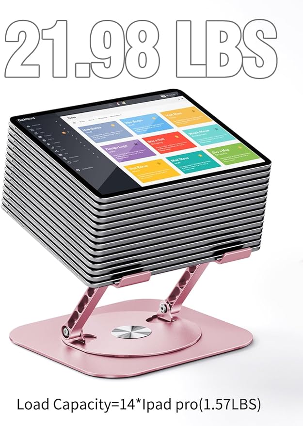 AOEVI Adjustable Laptop Stand with 360 Rotating Base, Computer Stand for Laptop Ergonimic Foldable Laptop Riser for Desk Compatible with MacBook Pro/Air Notebook up to 16 Inches,Pink