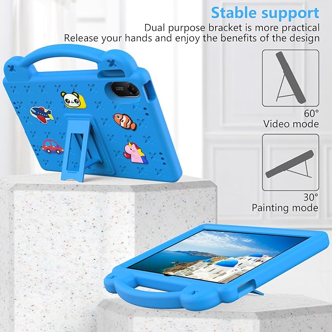 AKABEILA Compatible with Xiaomi Redmi Pad 2 2025 11 inch Tablet Case, Kids Friendly Universal Lightweight Shockproof Protective Case with Shoulder Strap & Stand Handle Sky Blue