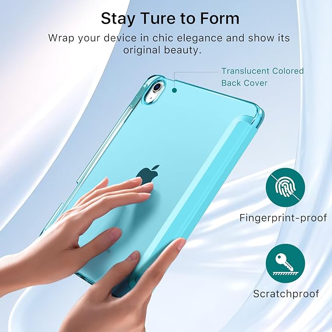 MoKo for iPad Air 11 inch Case (M4/M3/M2) 2026/2025/2024, iPad Air 5th/4th Gen 10.9 inch Case 2022/2020 with Pencil Holder, Slim Light Trifold Cover with Hard PC Translucent Back Shell, Azure