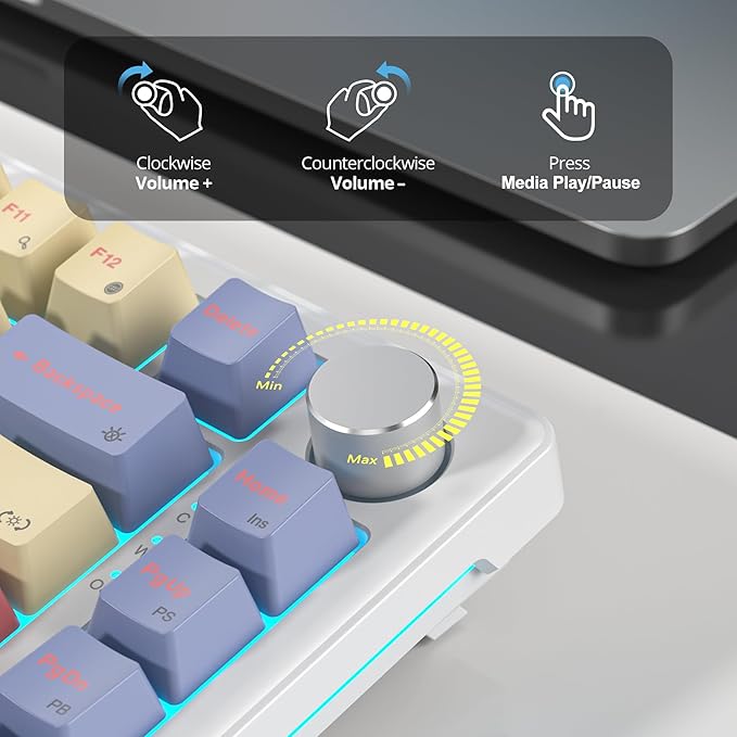 75% Cotton Candy Creamy Mechanical Keyboard Wired, Creamy Sound Gasket Gaming Thocky Keyboard with Knob, Hot Swappable RGB Custom Keyboard, Pre-lubed Cream Switch Keyboard (82 Candyfloss)
