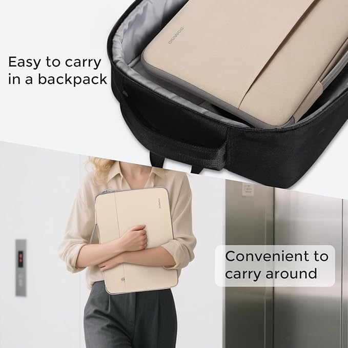 DOMISO 17 inch Laptop Sleeve Protective Case Cover Compatible with 17-17.3 inch HP Dell ASUS Lenovo Chromebook,Waterproof Computer Cases Bag with Handle,Beige