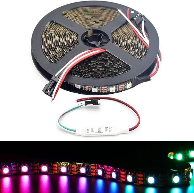 WS2812B LED Strip Lights 16.4ft 5M WS2812B 300LEDs Programmable Individual Addressable WS2811 Built-in 5050 RGB LED Strip IP30 Non-Waterproof DC5V with Mini Controller