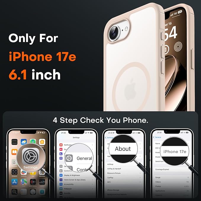 TOCOL for iPhone 17e Case, Compatible with Magsafe, Military Drop Protection, Slim Translucent Matte Shockproof for iPhone 17 e Case 6.1 inch (Desert)