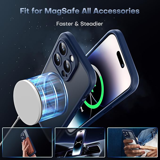 TOCOL for Phone 14 Pro Max Case, Compatible with Magsafe Charger, Full Camera Protection, Drop Protection, Translucent Matte Phone Case for iPhone 14 Pro Max 6.7 inch (Dark Blue)