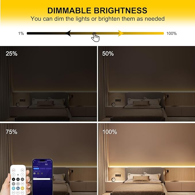 Pandery COB LED Strip Lights Warm White,24V Dimmable led Light Strip KIT with Remote and app Control,2700K 25FT/7.5m 8mm Wide Ra>90 Cuttable Flexible Strip Lights for Bedroom,Wardrobe,Cabinet