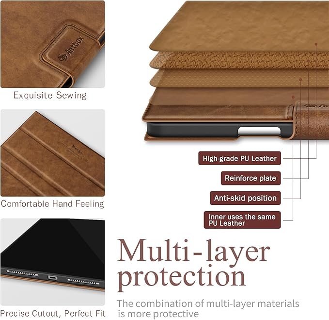 Antbox for iPad Pro 13 Inch Case M5 2025/M4 2024, Built-in Pencil Holder, Supports Pencil Pro/(USB-C), Auto Sleep/Wake Function PU Leather (Brown)
