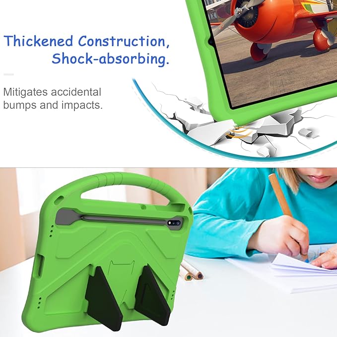 Kids Case for Samsung Galaxy Tab S10+/S9+/S8+/S7 FE/S7+/S9 FE+ 12.4", Techcircle Light Weight Shock Proof EVA Foam Handle Rugged Stand Protective Case for Galaxy Tab S9 FE Plus/S10 Plus 2024, Green