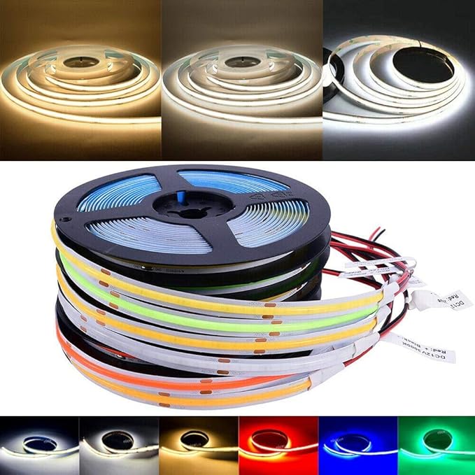 16.4FT/5M COB Flexible LED Strip Light DC12V/24V 528leds/m Bendable Tape (12V, Cold White)