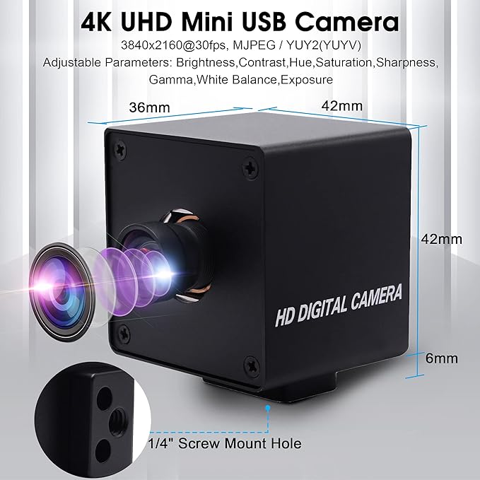 SVPRO 4K USB Camera Autofocus Video Camera UHD 3840x2160 with Metal Box for Pro Streaming/Online Course/Industrial Use,100 Degree Non-Distortion Wide Angle PC Computer Camera for PC Laptop