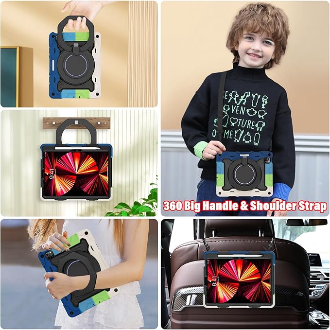 ROISKIN for iPad Air 11 inch M4/M3/M2 Case, iPad Pro 11 inch 4th/3rd/2nd/1st Generation,iPad Air 5th/4th 10.9 inch Case,Heavy Duty Shockproof with 360 Stand Handle Shoulder Strap Pen Holder for Kids