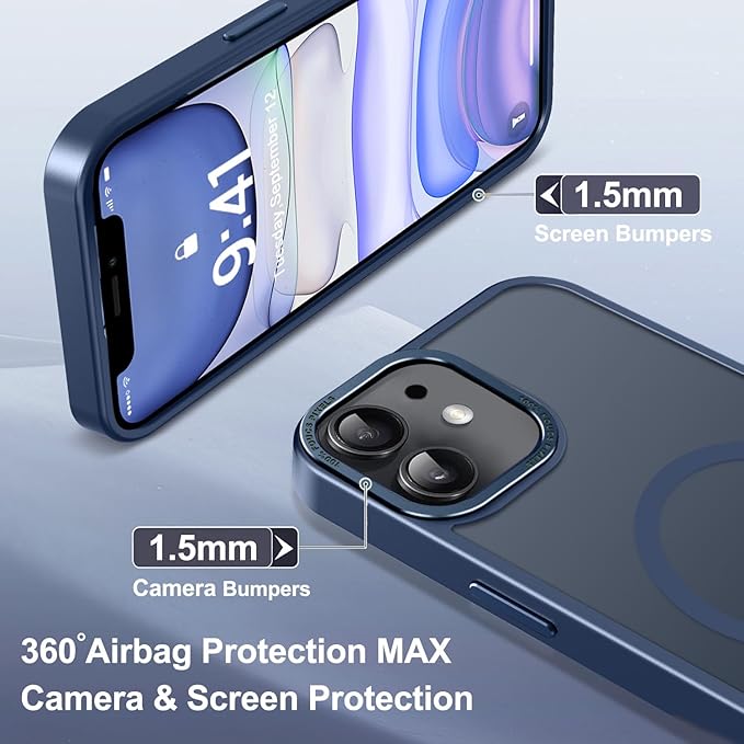 Newfuture Designed for iPhone 11 Case with Strong Magnetic [13 FT Military Drop Protection] [Compatible with Magsafe] Slim Translucent Matte Shockproof with Anti-Fingerprint Phone Case, Navy Blue