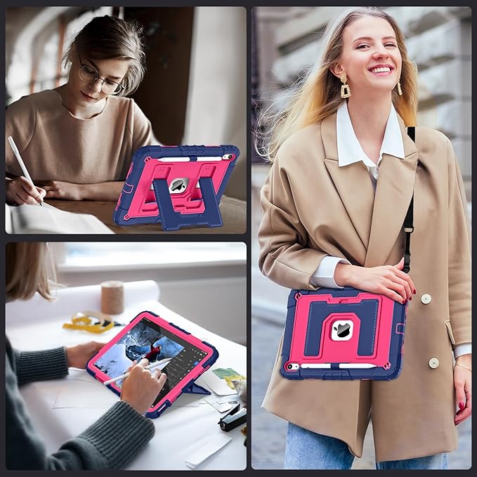 for iPad (A16) 11th Generation 11 Inch (2025)/iPad 10th Generation 10.9 Inch (2022) 10th Gen i Pad Case with Shoulder Strapr,Shockproof Cover for 11.0/10.9,Navy Pink
