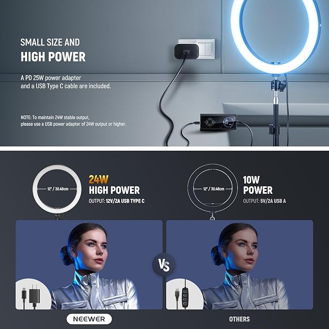 NEEWER 12" Ring Light with Stand Tripod Compatible with iPhone, 24W LED RGB Lighting with Phone Holder for Selfie Studio Photography Video Recording Makeup Lash Streaming, 2500-10000K CRI95+, RH12C