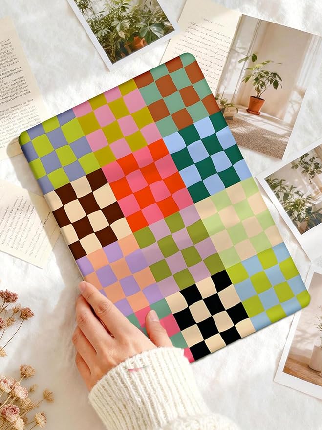 Seorsok Compatible with New MacBook Air 13.6 inch Case M4 M3 M2 2025 2024-2022 Release A3240 A2681 A3113 Touch ID,Cute Color Grids Plastic Hard Shell Case with Keyboard Cover,Retro Checkered
