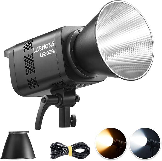 Godox LE200Bi 220W Bicolor LED Video Light, Pro LED Continuous Output Lighting w/Bowens Mount, 57700lux@1m, CRI/TLCI 98+, DMX Control LED Studio Light for Photography Video Recording Streaming