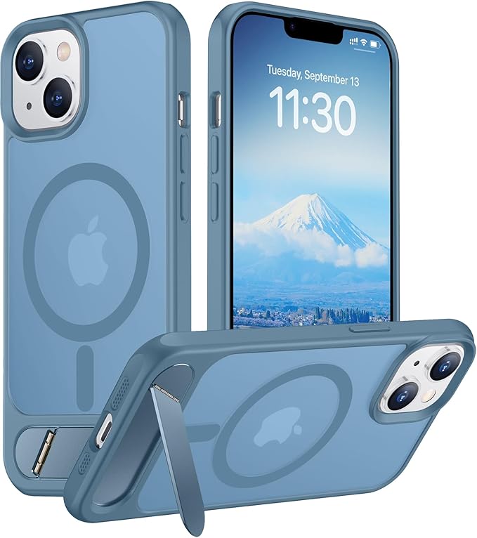 Magnetic Compatible with iPhone 14 Case/iPhone 13 Case,[Built-in Invisible Kickstand][Compatible with MagSafe][Military Grade Shockproof] Slim Translucent Matte Phone Case for iPhone 14/13 6.1"