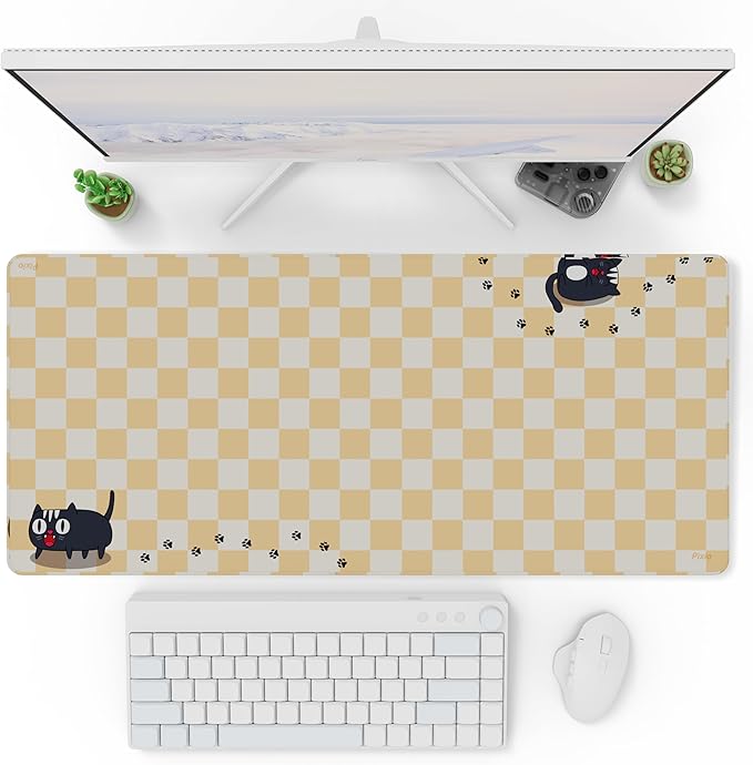 Pixio Mouse Pads - 36 x 16 inch XXL Checker Cats Orange Multifunctional Large Desk Mats for Gaming, Office, Desktop Anti-Slip Waterproof Washable Computer Mouse Mat