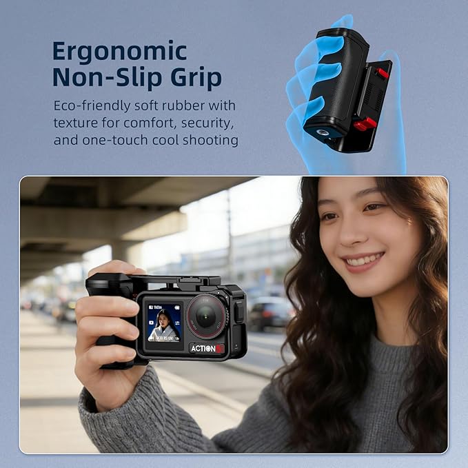 Grip Kit for DJI OSMO Action 5 Pro (for Original Cage), Handle Holder Expansion Mount DSLR Style with Shutter Button for DJI Osmo Action 5 Pro 4 3 Camera Accessories