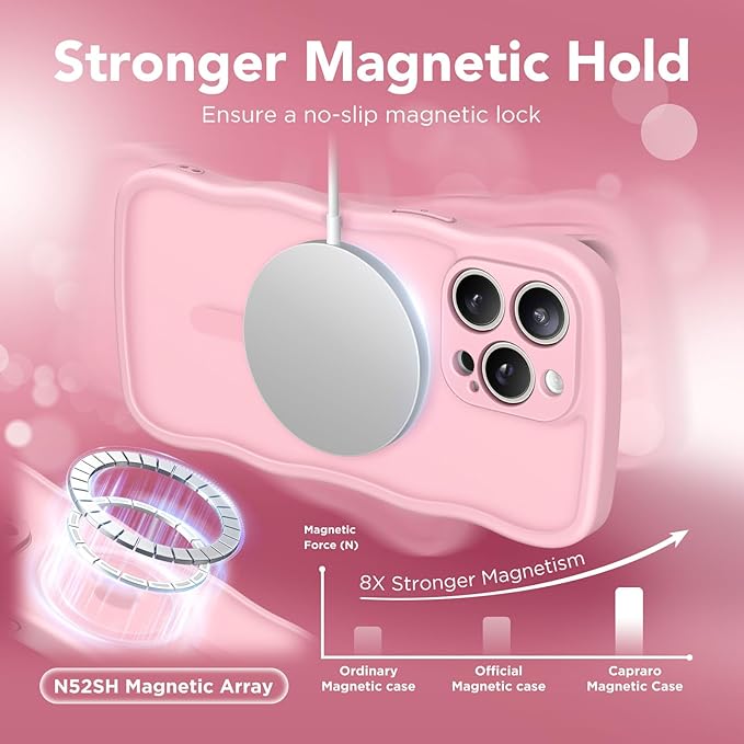 CAPRARO Cute for iPhone 15 Pro Max Case, Compatible with MagSafe, [Curly Wave Edge] [Full Camera Protection] [14 FT Drop Protection] Magnetic Phone Case for 15 Pro Max 6.7 Inch, Peach Pink