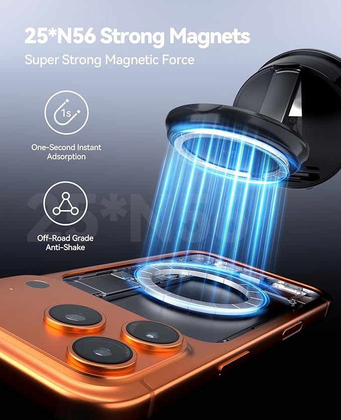 2026 Upgraded 15W MagSafe Car Mount Charger,Magnetic Wireless Car Charger,360° Rotatable Strong Hold Car Phone Mount with Vacuum Suction Cup & Nano Adhesive Base for iPhone 17 16 15 14 13 12,Samsung